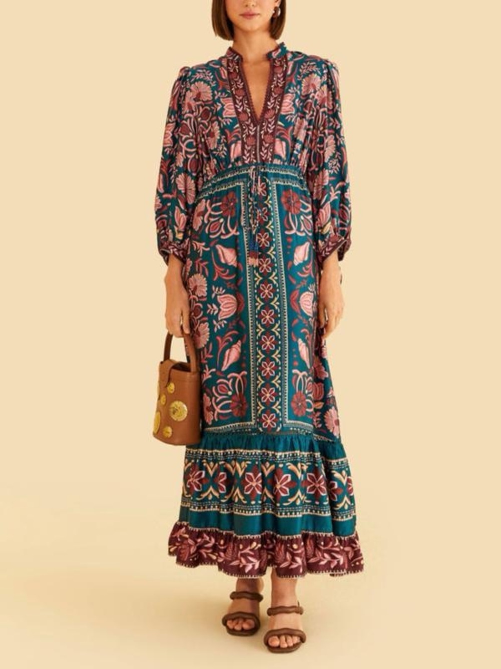 FARM Rio Teal and Pink Floral Maxi Dress